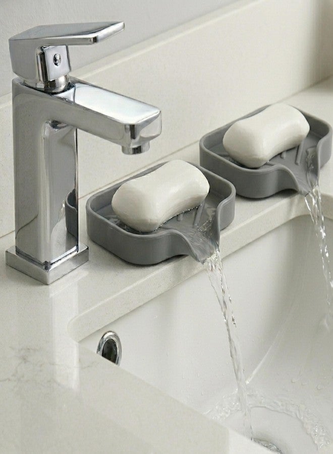 AMIQUS 2 Pcs Silicone Soap Holder for Bathroom & Kitchen | Non-Slip Soap Dish Tray | Wall-Mounted Soap Stand Without Drill | Multipurpose Sabundani | Durable Soap Box Organizer for Wash Basin - Image 1