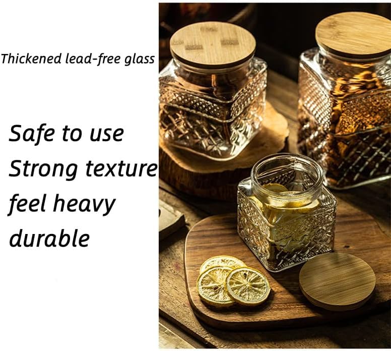 Prettidecor Glass Storage Canister with Airtight Lids, 20.3 FL OZ Thick Glass Candy Jar for Coffee Bean, Cocoa powder,Dog treats, Snacks Vintage Decorative Square Glass Jars for Coffee Bar Kitchen Party Counter - Image 5