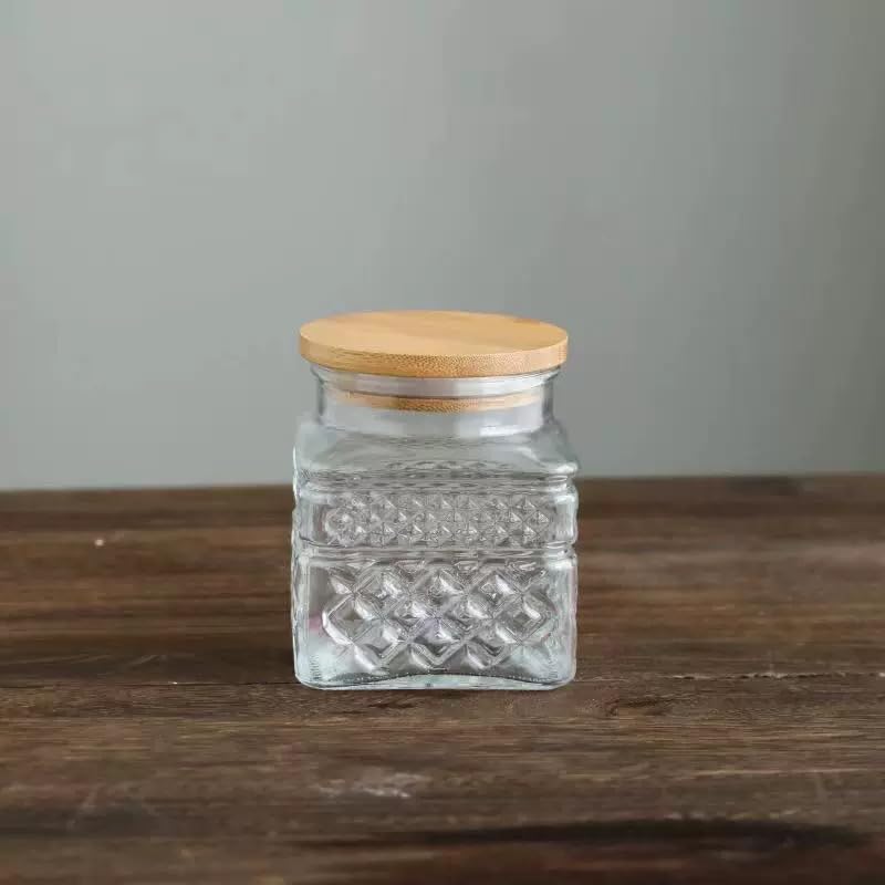 Prettidecor Glass Storage Canister with Airtight Lids, 20.3 FL OZ Thick Glass Candy Jar for Coffee Bean, Cocoa powder,Dog treats, Snacks Vintage Decorative Square Glass Jars for Coffee Bar Kitchen Party Counter - Image 1