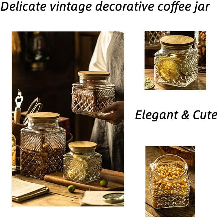 Prettidecor Glass Storage Canister with Airtight Lids, 20.3 FL OZ Thick Glass Candy Jar for Coffee Bean, Cocoa powder,Dog treats, Snacks Vintage Decorative Square Glass Jars for Coffee Bar Kitchen Party Counter - Image 4