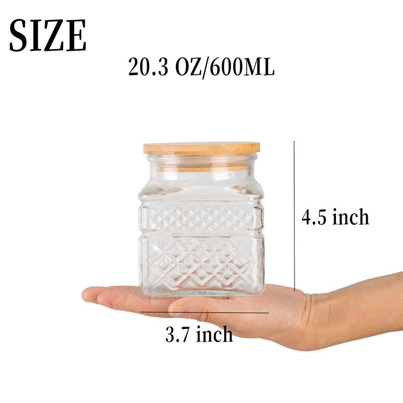Prettidecor Glass Storage Canister with Airtight Lids, 20.3 FL OZ Thick Glass Candy Jar for Coffee Bean, Cocoa powder,Dog treats, Snacks Vintage Decorative Square Glass Jars for Coffee Bar Kitchen Party Counter - Image 2