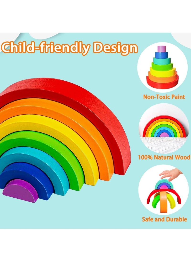 كول بيبي لعبة مكعبات التراص الخشبية بألوان قوس قزح من كول بيبي، ألعاب مونتيسوري التعليمية للأطفال الصغار، مكعبات تراص ملونة، ألغاز التعشيش، هدية التطوير المبكر للأطفال - Image 3