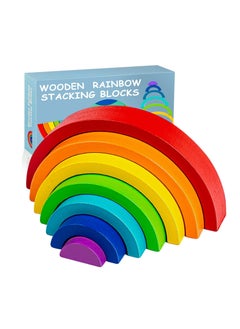 Cool Baby COOLBABY Wooden Rainbow Stacking Blocks Toy Montessori Educational Toys for Toddlers Colourful Stacking Blocks Nesting Puzzles Kids Early Development Gift  - Image 1