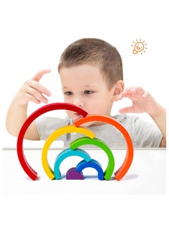 Cool Baby COOLBABY Wooden Rainbow Stacking Blocks Toy Montessori Educational Toys for Toddlers Colourful Stacking Blocks Nesting Puzzles Kids Early Development Gift  - Image 2