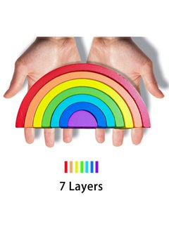 Cool Baby COOLBABY Wooden Rainbow Stacking Blocks Toy Montessori Educational Toys for Toddlers Colourful Stacking Blocks Nesting Puzzles Kids Early Development Gift  - Image 4