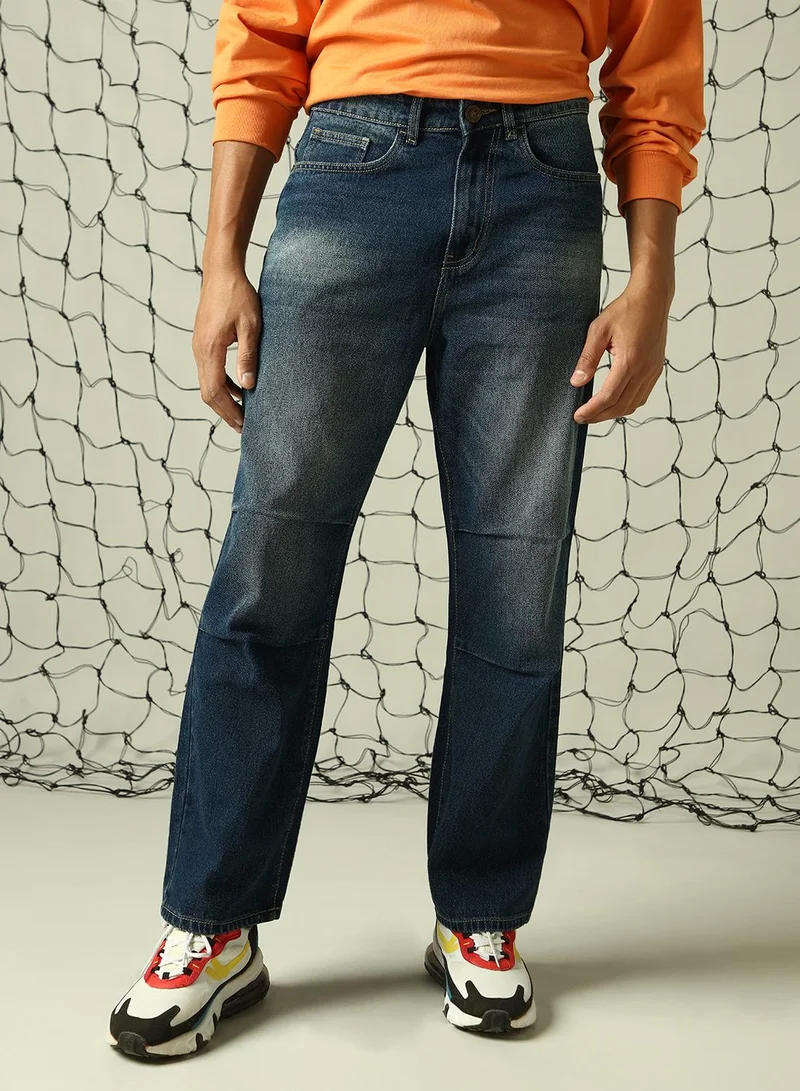 Hubberholme Indigo Men's Indigo 100% Cotton Distressed Full Length Loose Fit Jeans for Men | Best Price UAE