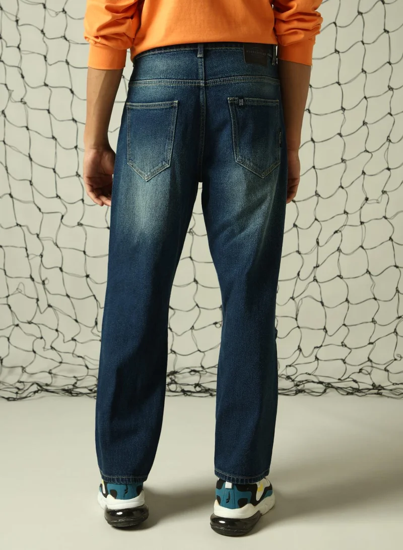 Hubberholme Indigo Men's Indigo 100% Cotton Distressed Full Length Loose Fit Jeans for Men | Best Price UAE