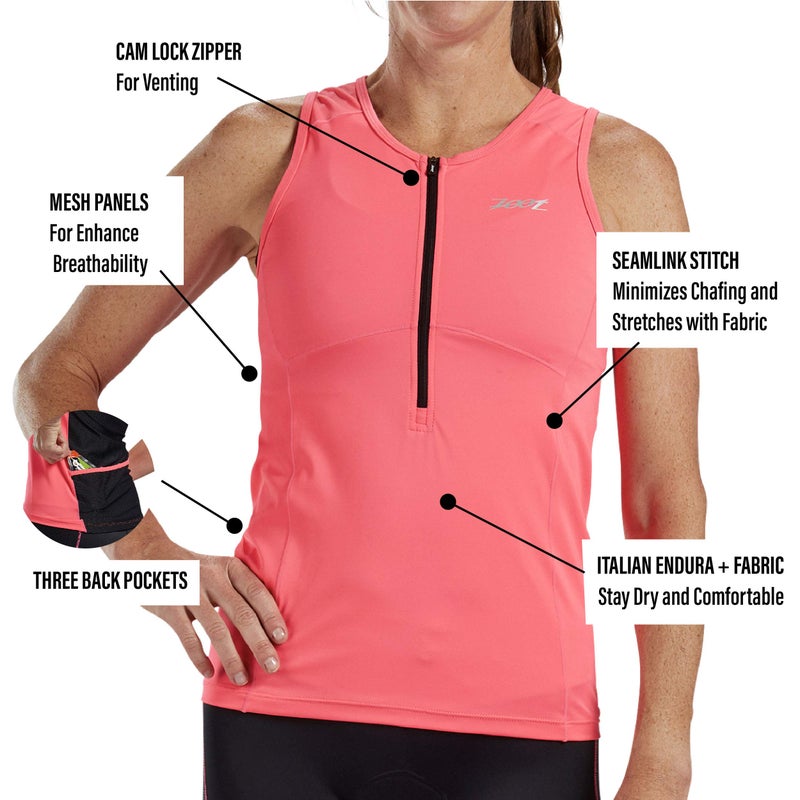 Zoot Women's Core Tri Tank - Performance Triathlon Top with Mesh Panels and 3 Pockets (Blush, Large) - Image 4