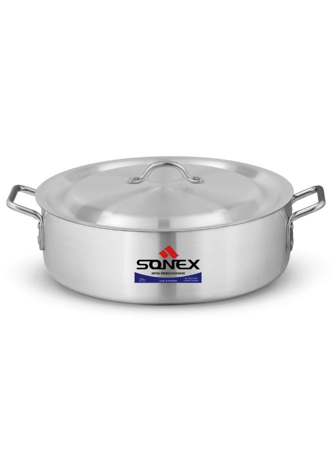 SONEX Aluminium Fish Pot with Lid, 31 cm (8L), Shallow Cooking Pot, Wide Base for Even Heat Distribution, Ideal for Fish, Curry & Rice, Durable Metal Finish, Gas, Electric & Ceramic Compatible - Image 1