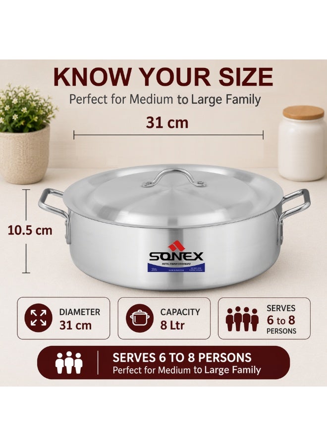 SONEX Aluminium Fish Pot with Lid, 31 cm (8L), Shallow Cooking Pot, Wide Base for Even Heat Distribution, Ideal for Fish, Curry & Rice, Durable Metal Finish, Gas, Electric & Ceramic Compatible - Image 2