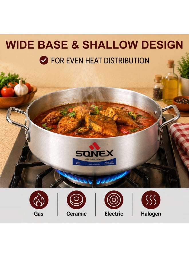 SONEX Aluminium Fish Pot with Lid, 31 cm (8L), Shallow Cooking Pot, Wide Base for Even Heat Distribution, Ideal for Fish, Curry & Rice, Durable Metal Finish, Gas, Electric & Ceramic Compatible - Image 5