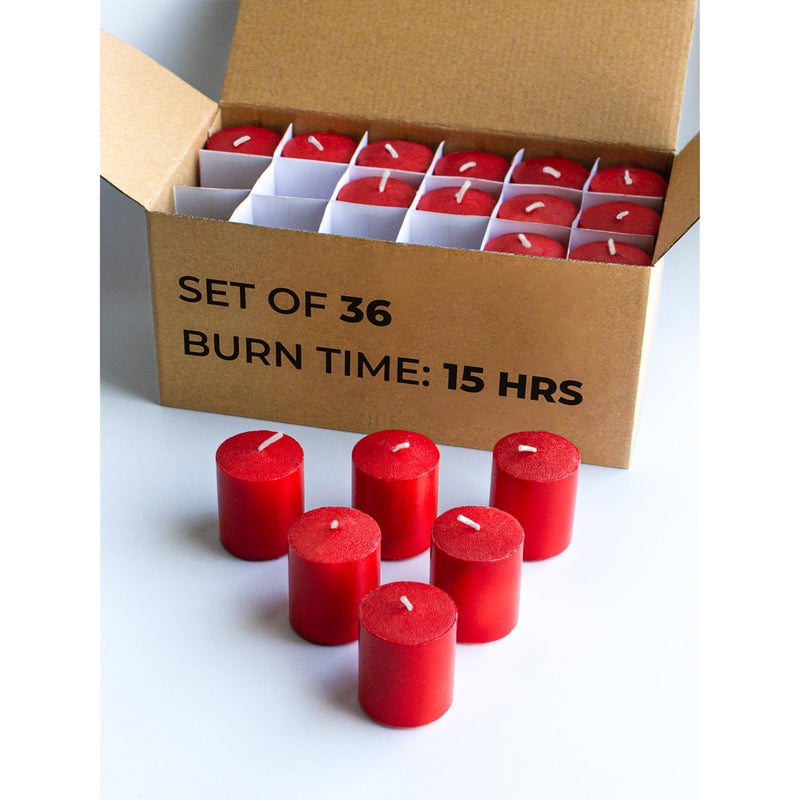 CANDWAX 15 Hour Votive Candles Set of 36 Red Unscented Christmas or Luminaries 15x17 inch