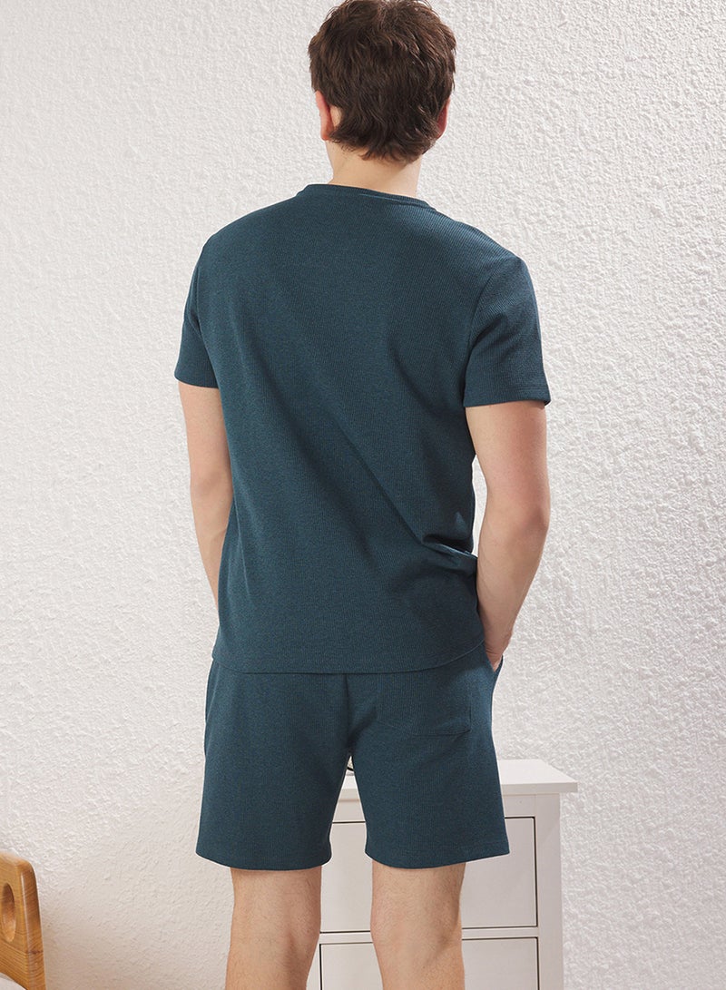 trendyol Petrol Regular Fit Waffle Knitted Shorts Thick Pajama Set Tmnss23Pt00036 - Image 4