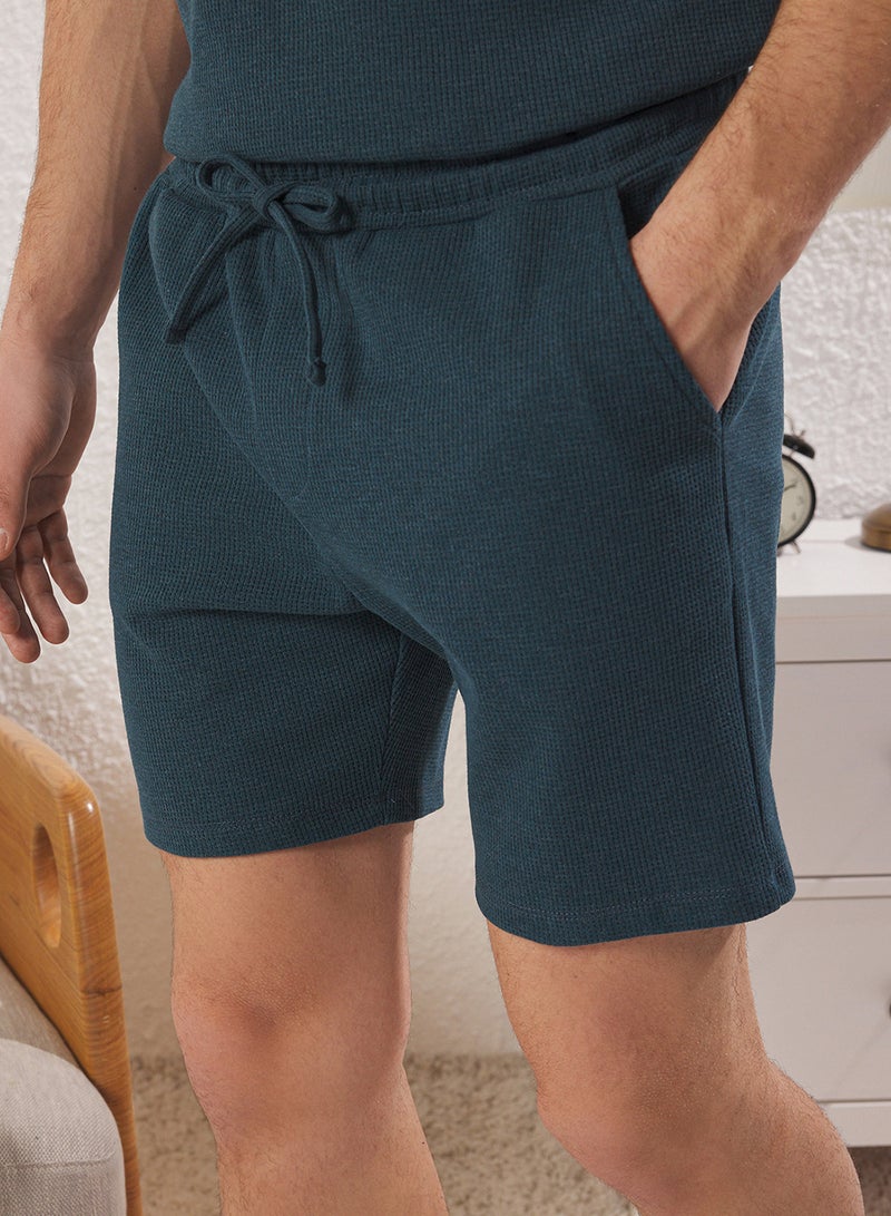 trendyol Petrol Regular Fit Waffle Knitted Shorts Thick Pajama Set Tmnss23Pt00036 - Image 3