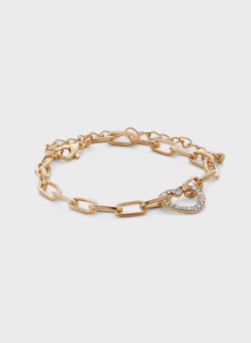 Ginger Pack Of 3 Diamante Charm Chain Bracelets
