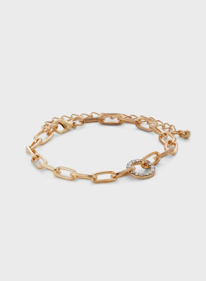 Ginger Pack Of 3 Diamante Charm Chain Bracelets