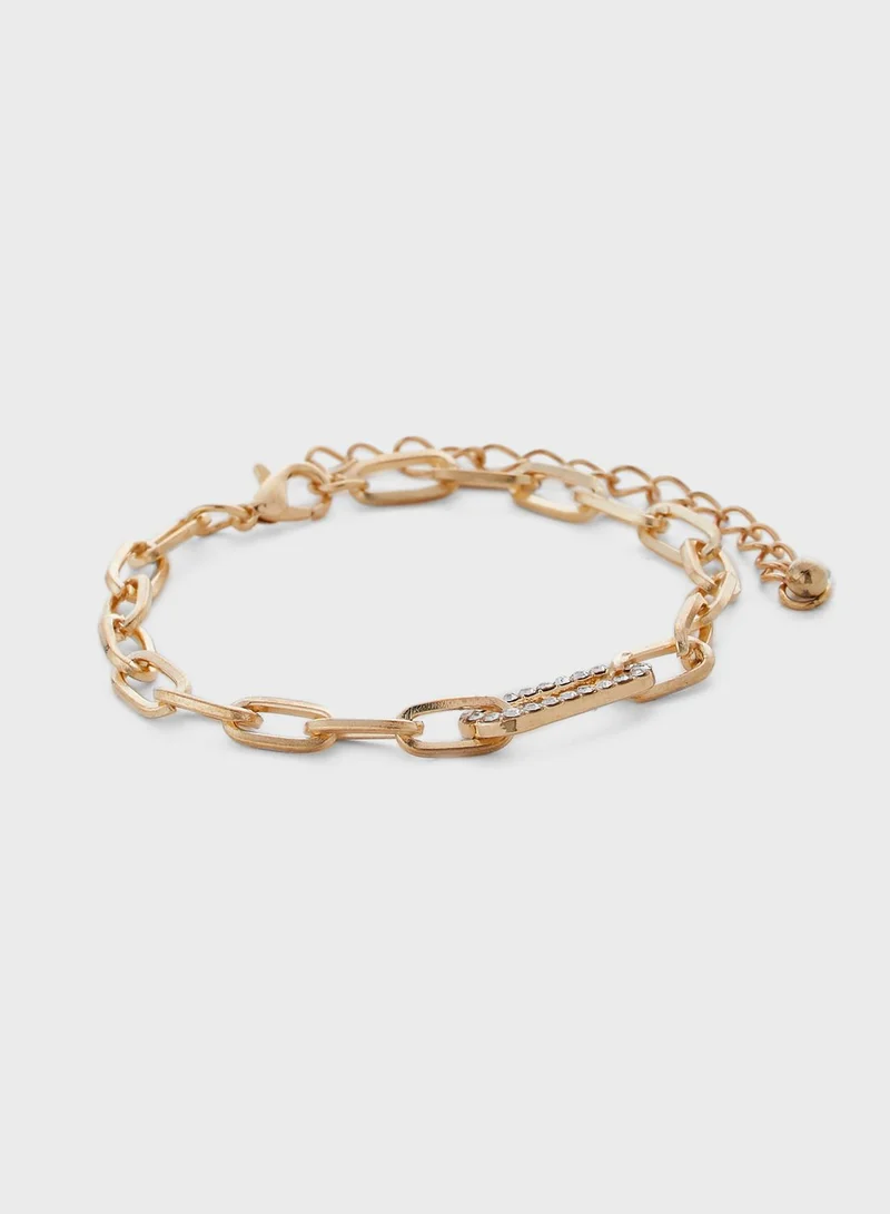 Ginger Pack Of 3 Diamante Charm Chain Bracelets