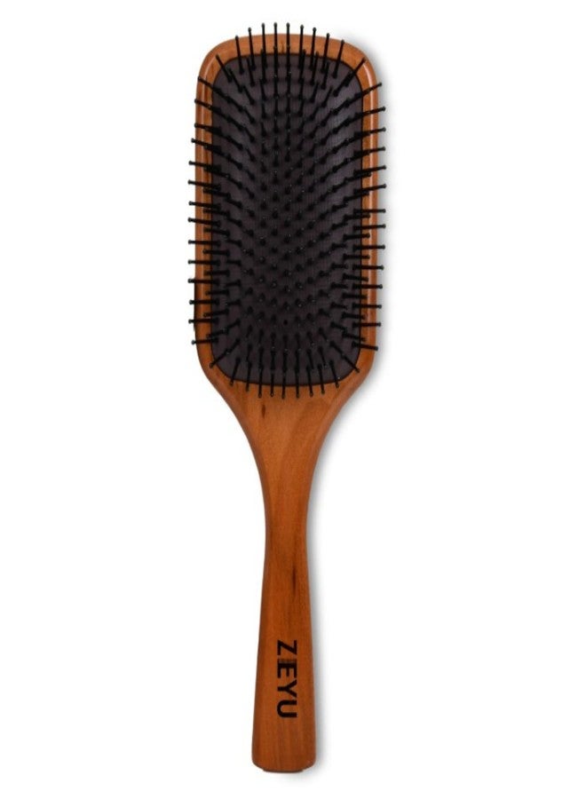 Zeyu Paddle Hair Brush Comb for Men & Women | Comb for Curly Hair | Flexible & Soft Nylon Bristles | Wooden Hair Brush (Black & brown) - Image 2