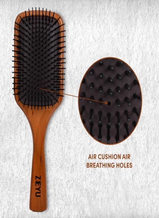 Zeyu Paddle Hair Brush Comb for Men & Women | Comb for Curly Hair | Flexible & Soft Nylon Bristles | Wooden Hair Brush (Black & brown) - Image 5