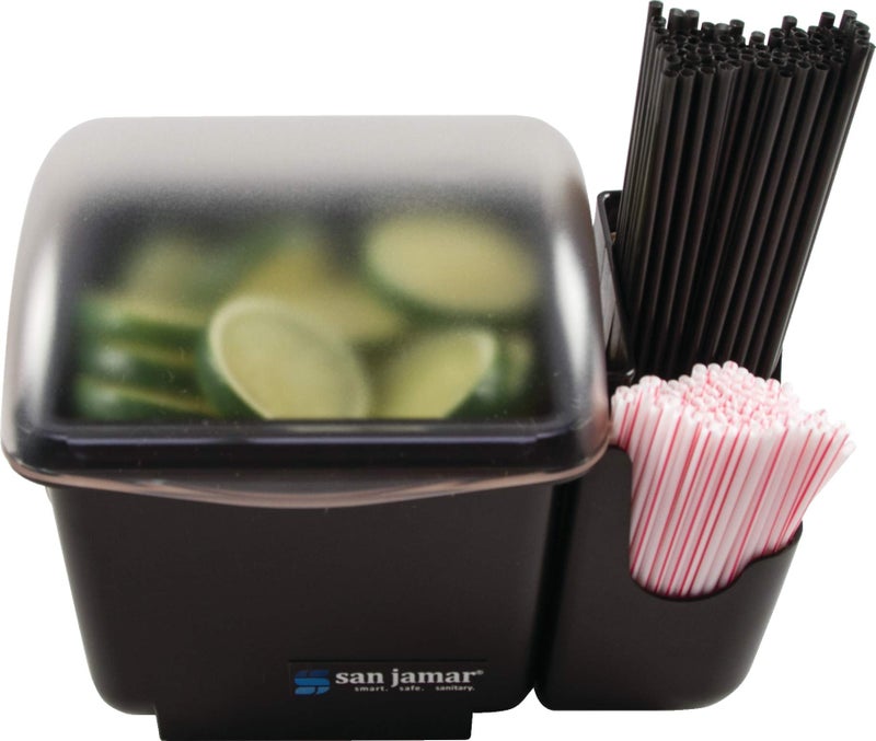 San Jamar Mini Dome Condiment Holder Chillable with Dome Lid for Kitchen  Bar  And Restaurants  Plastic  1 Quart  Black - Image 4