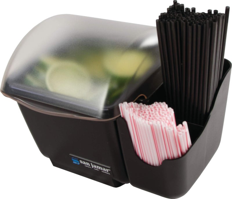 San Jamar Mini Dome Condiment Holder Chillable with Dome Lid for Kitchen  Bar  And Restaurants  Plastic  1 Quart  Black - Image 5