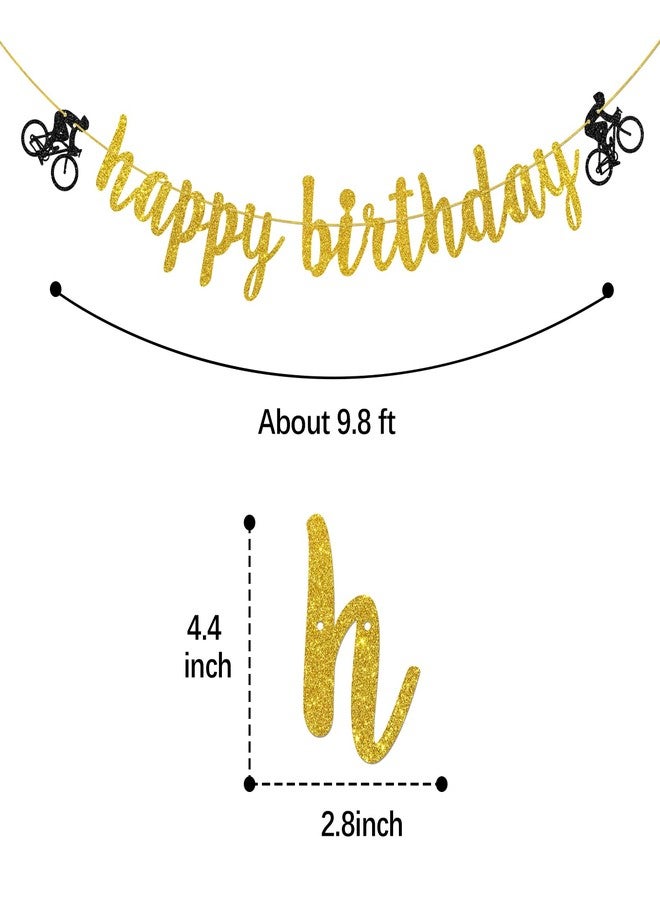 Helewilk Gold Glitter Bicycle Happy Birthday Banner, Bike Sports Theme Garland for Boy Men Birthday Party Decoration, Bicycle Party Bunting Banner - Image 2