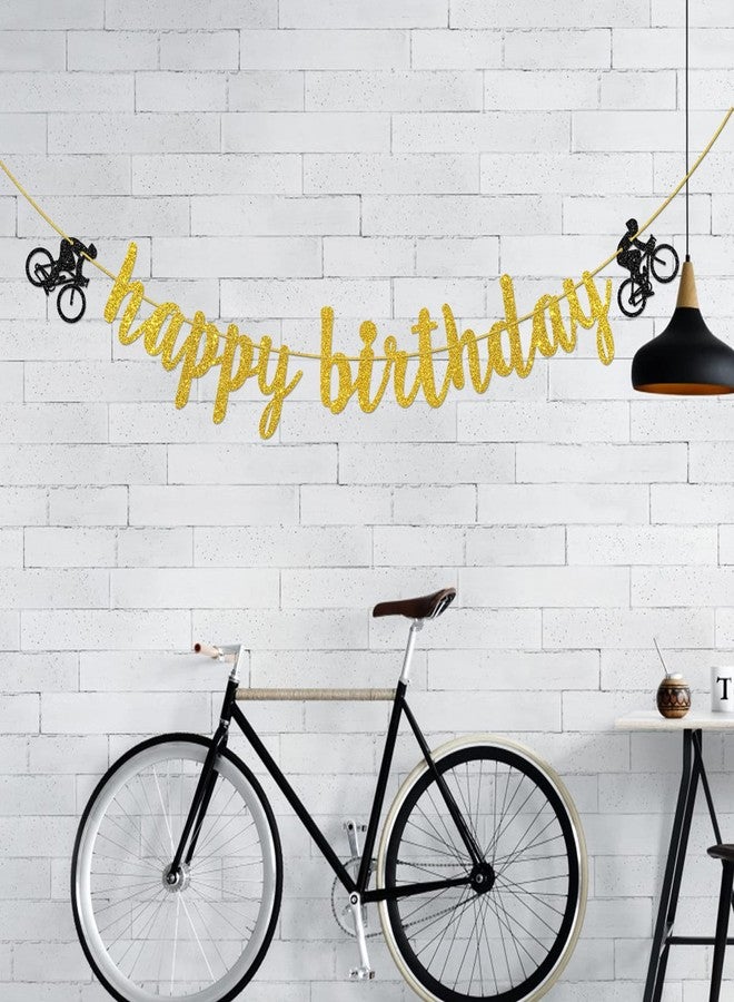Helewilk Gold Glitter Bicycle Happy Birthday Banner, Bike Sports Theme Garland for Boy Men Birthday Party Decoration, Bicycle Party Bunting Banner - Image 5