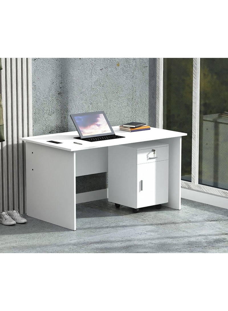 Mahmayi Mahmayi MP1 160x80 Writing Table with Drawers - White with Black BS01 Desktop Socket with USB AC Port for Office, Home, and Meeting Room 17 cm - Image 4