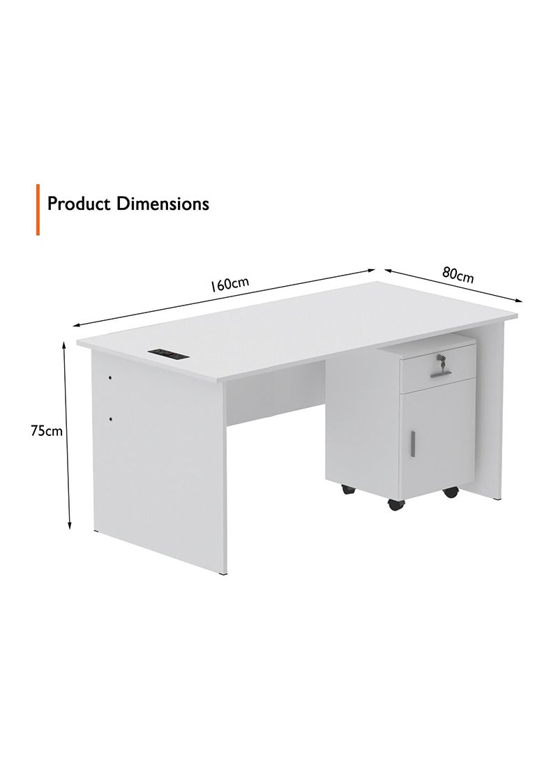 Mahmayi Mahmayi MP1 160x80 Writing Table with Drawers - White with Black BS01 Desktop Socket with USB AC Port for Office, Home, and Meeting Room 17 cm - Image 3