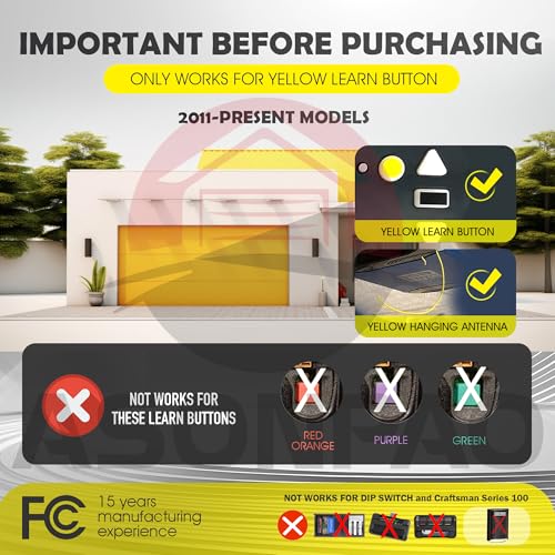 ASONPAO 2X 891LM LiftMaster Garage Door Opener Remote, 2011-Present Models, Yellow Learn Button, 3-Year-Warranty - Image 2