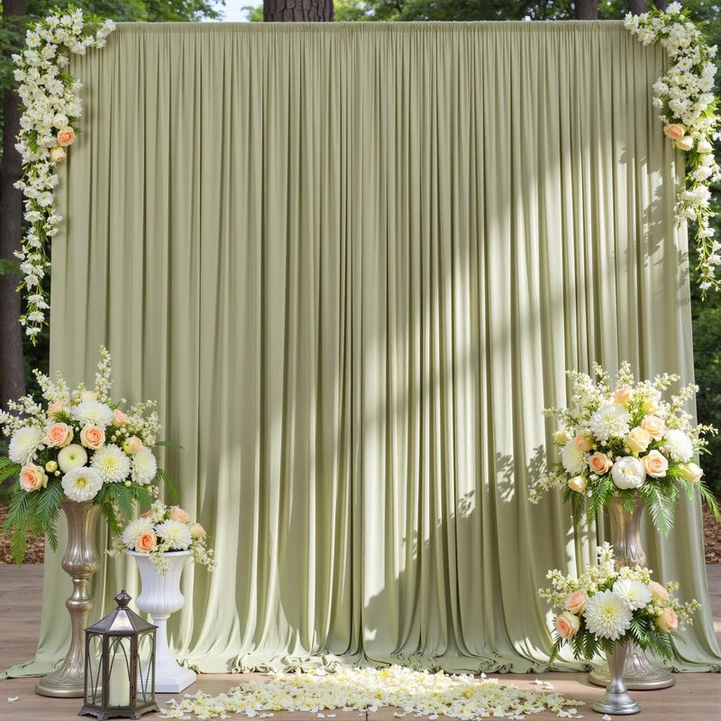 NSSONBEN 10ft x 10ft Wrinkle Free Sage Green Backdrop Curtains for Parties, Polyester Photo Backdrop Drapes 2 Panels 5x10ft for Wedding Birthday Party Photography Background Photoshoot - Image 1