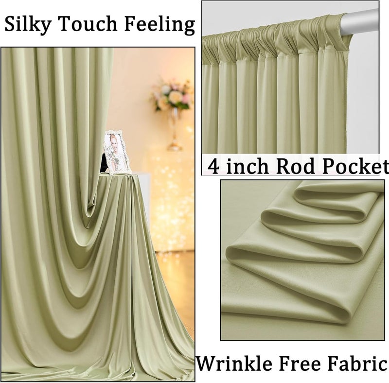 NSSONBEN 10ft x 10ft Wrinkle Free Sage Green Backdrop Curtains for Parties, Polyester Photo Backdrop Drapes 2 Panels 5x10ft for Wedding Birthday Party Photography Background Photoshoot - Image 2