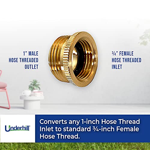 Underhill Garden Hose Adapter, Connector, Heavy-Duty, Solid Brass Fittings, 1-Inch Male Hose Thread x 3/4-Inch Female Hose Thread, A-BA107MF - Image 4
