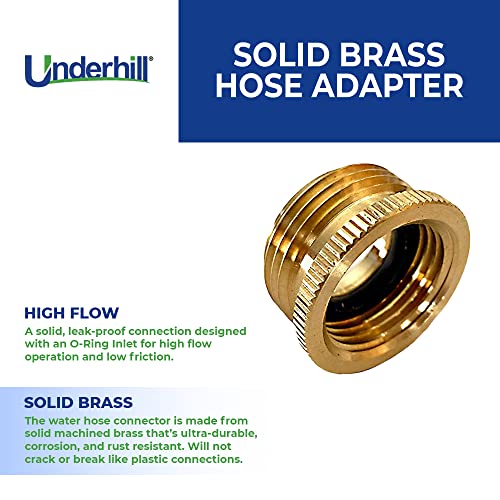 Underhill Garden Hose Adapter, Connector, Heavy-Duty, Solid Brass Fittings, 1-Inch Male Hose Thread x 3/4-Inch Female Hose Thread, A-BA107MF - Image 3