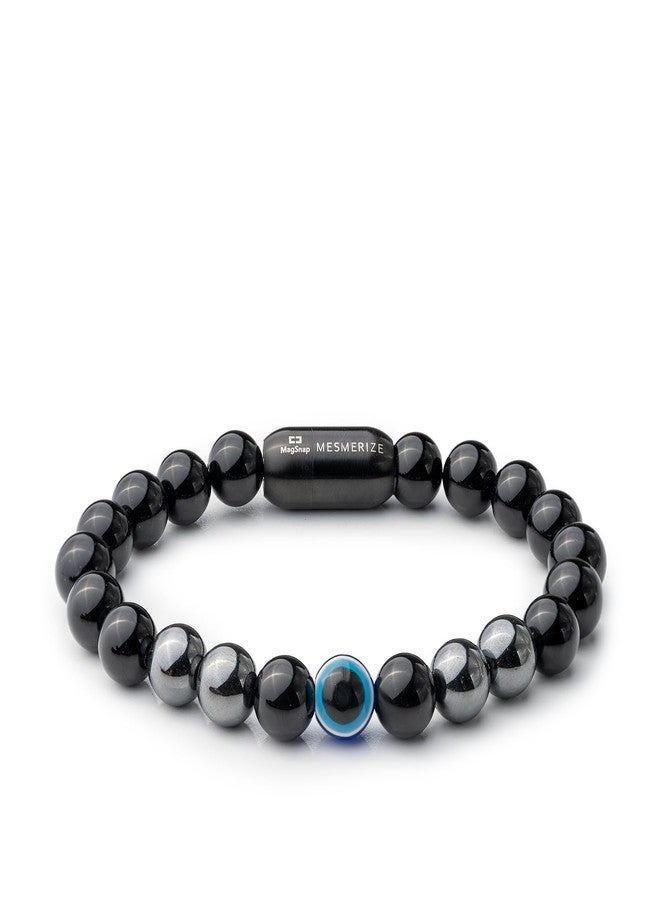 Mesmerize Evil Eye Protection Bracelets with MagSnap Closure | Unisex Collection | Original Certified Stones to avoid negative energy | 8 mm size beads (Onyx Evil Eye Magsnap, M) - Image 1