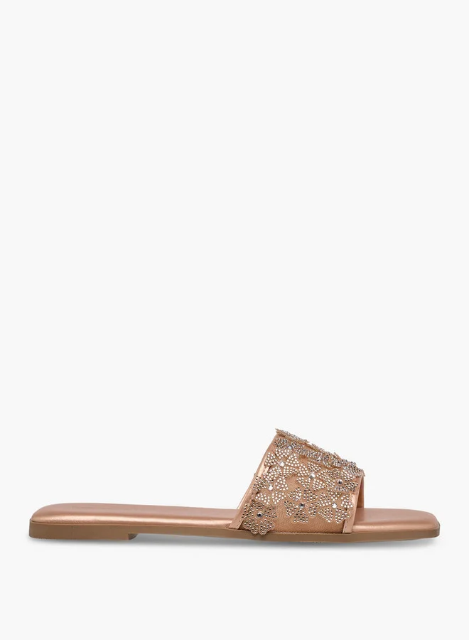 Flora Bella By Shoexpress ROSE GOLD Flora Bella Women Embellished Slide Sandals for Women | Best Price UAE