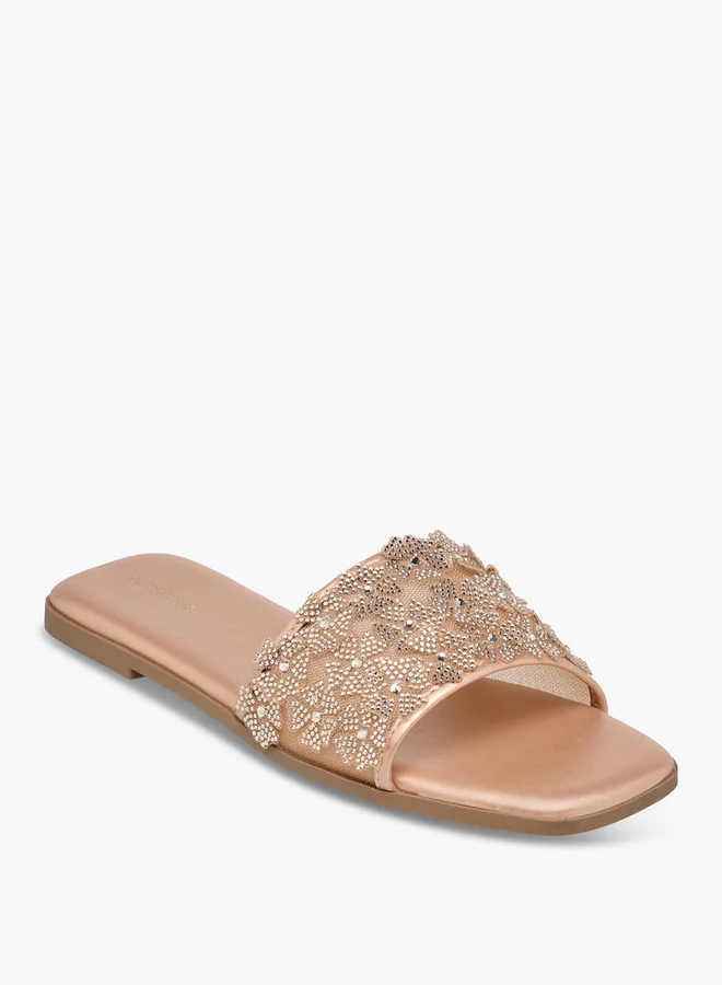 Flora Bella By Shoexpress ROSE GOLD Flora Bella Women Embellished Slide Sandals for Women | Best Price UAE