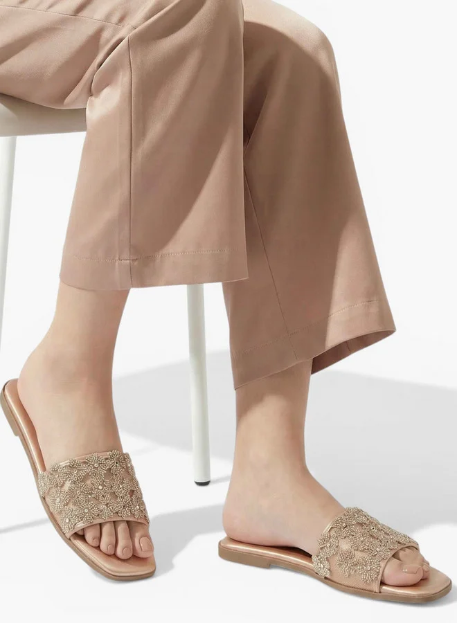 Flora Bella By Shoexpress ROSE GOLD Flora Bella Women Embellished Slide Sandals for Women | Best Price UAE