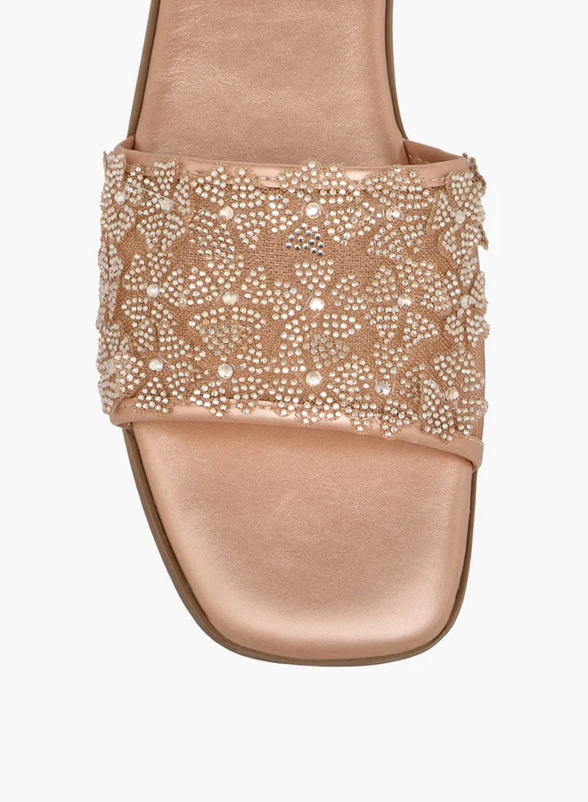 Flora Bella By Shoexpress ROSE GOLD Flora Bella Women Embellished Slide Sandals for Women | Best Price UAE