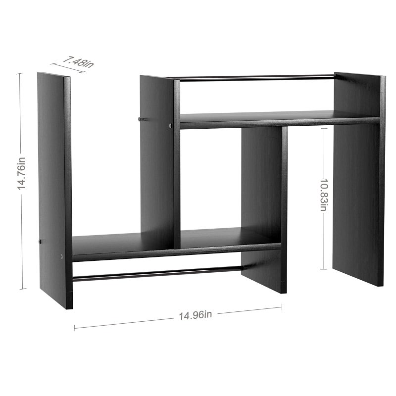 FNBAR Desk Shelves Wood Desktop Orgnizer Shelf.Office Organization for Top of Desk Organizers and Accessories Bookshelf Shelving,Adjustable Tier H-Shape Mini Bookcase(Black) - Image 5
