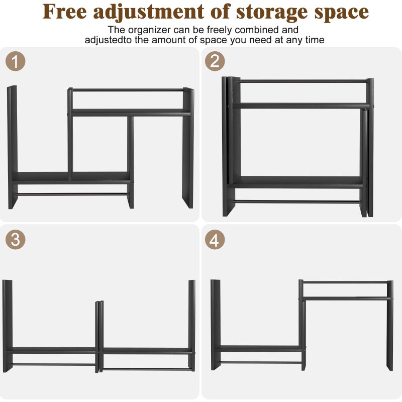 FNBAR Desk Shelves Wood Desktop Orgnizer Shelf.Office Organization for Top of Desk Organizers and Accessories Bookshelf Shelving,Adjustable Tier H-Shape Mini Bookcase(Black) - Image 3