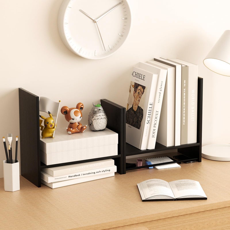 FNBAR Desk Shelves Wood Desktop Orgnizer Shelf.Office Organization for Top of Desk Organizers and Accessories Bookshelf Shelving,Adjustable Tier H-Shape Mini Bookcase(Black) - Image 2