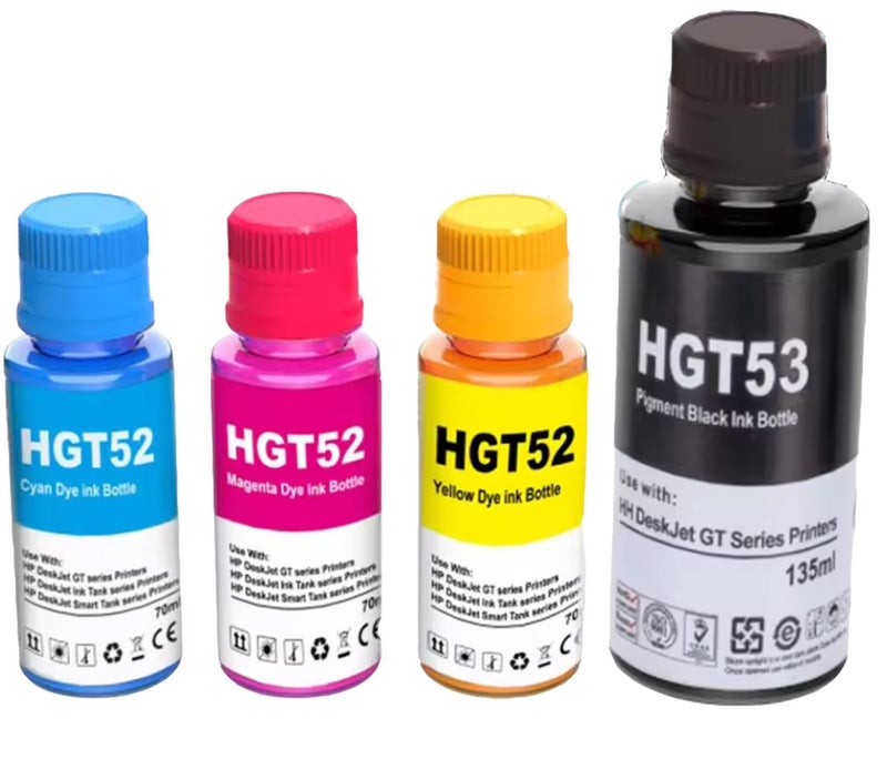 Refill GT52 GT53 series Refill Ink Compatible for HP GT Series 310 315 319 410 415 419 5810 5820 5821 1 Black Bottle in 135 ml and 3 Colour 70 ml Bottles. - Image 1