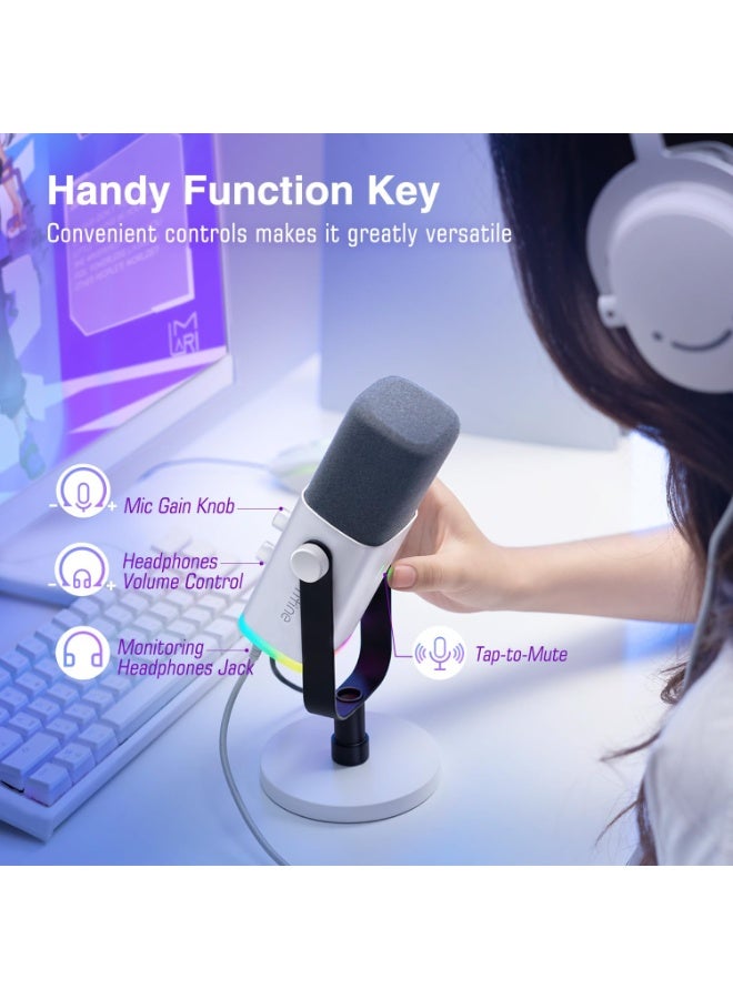 FIFINE AM8 USB/XLR Dynamic Microphone for Podcast Recording, PC Computer Gaming Streaming Mic with RGB Light, Mute Button, Headphones Jack, Desktop Stand, Vocal Mic for Singing YouTube- - Image 5