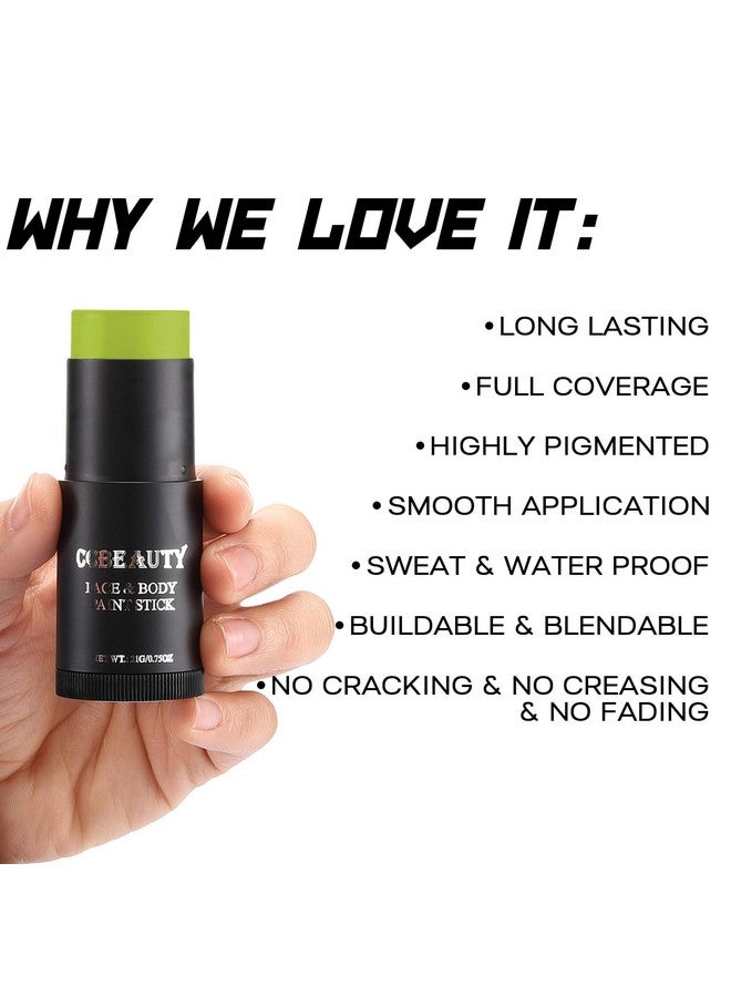 CCbeauty Ogre Green Face Paint Stick,Face Painting Kit,Professional Body Paint,Non Toxic SFX Makeup For Shrek Disgust Goblin Halloween Costume Cosplay,Full Coverage Painting Foundation + Makeup Sponge - Image 3