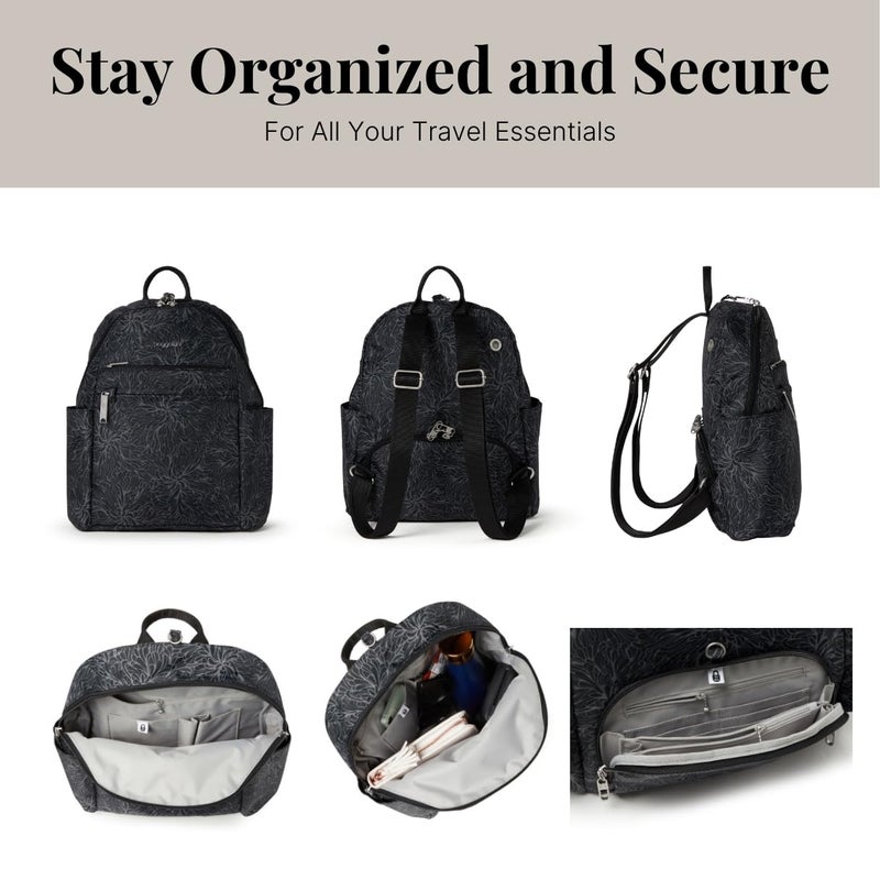 Baggallini Securtex® Anti-theft Vacation Travel Backpack 10x13" Slash-Resistant Nylon Daypack w/RFID, Midnight Blossom - Image 5