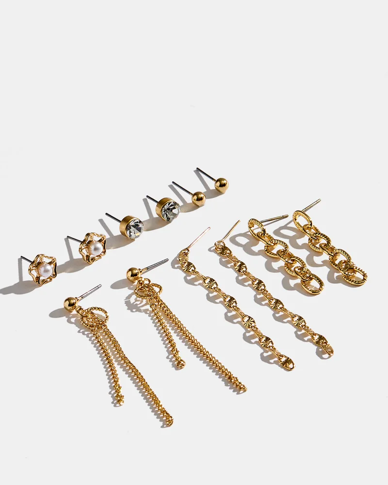 REDTAG Women Gold Embellished Earring Set (6 Pairs)