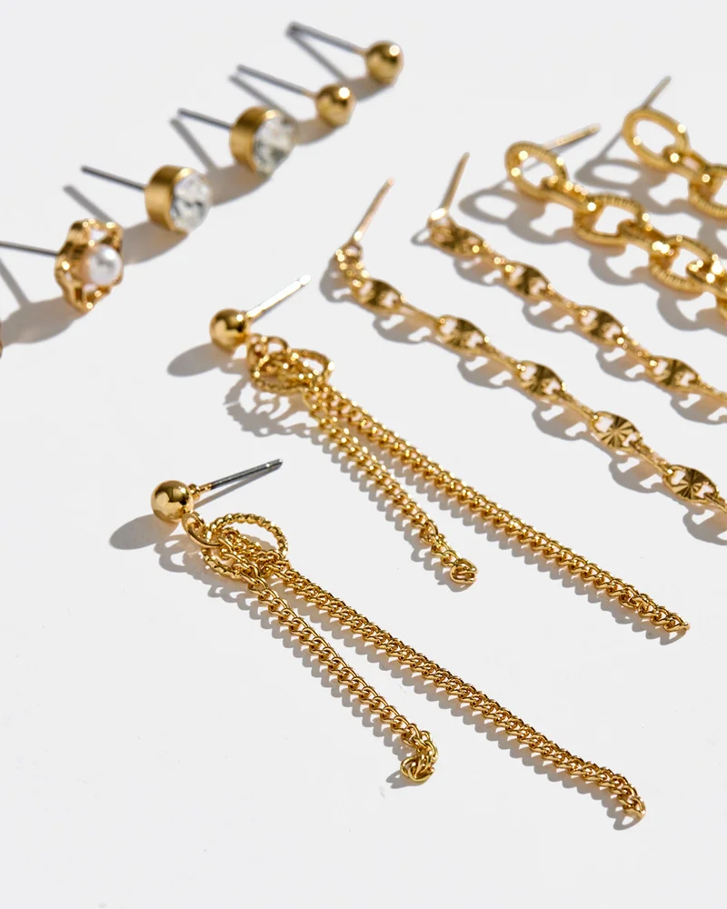 REDTAG Women Gold Embellished Earring Set (6 Pairs)