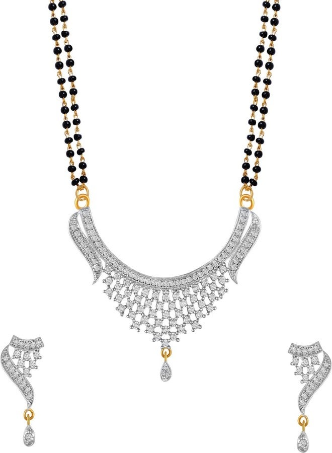 JSD American Diamond Mangalsutra with Chain and Earrings for Women - Image 1