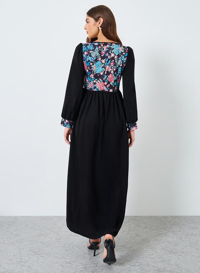 Take Two Floral Printed Square Neck Balloon Sleeve Midi Dress - Image 4